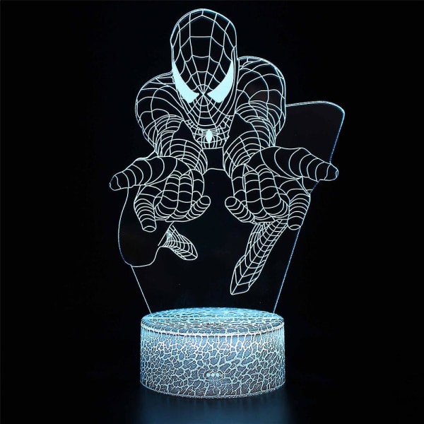 Spiderman 3D Illuusio LED Yövalo 7 Väriä Kosketuskytkin Pöytälamppu Makuuhuoneen Koriste Lapsille Syntymäpäiväloma Lahja (FMY)