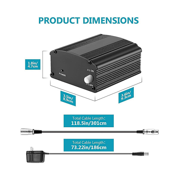 48v Phantom Power Bm 800 Mikrofonforsyning Med Adapter Xlr Lydkabel Til Enhver Musikk Opptak (FMY) Black