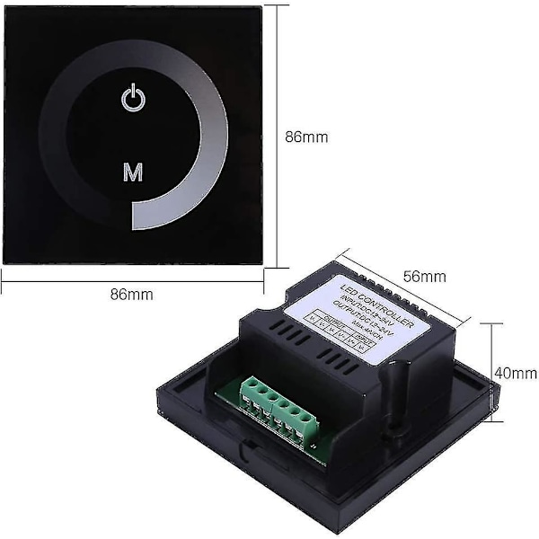 DC 12V-24V Dimmerströmbrytare Väggmonterad Touch Panel Controller; Monokrom LED-remsa Justerbar Ljusstyrka Dimmer; Pekskärm LED Dimmerströmbrytare (FMY)