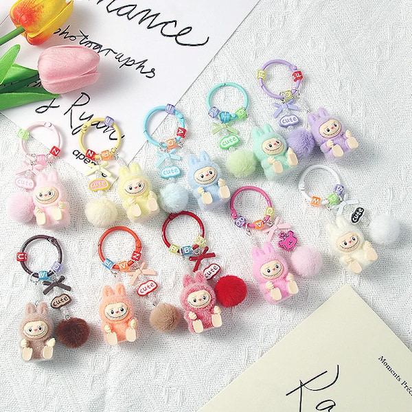 Ny 8cm Labubu Nyckelring Hänge Kawaii Tecknad mobilkedja Söt Docka Ryggsäck Hänge Gåvor(FMY) 3