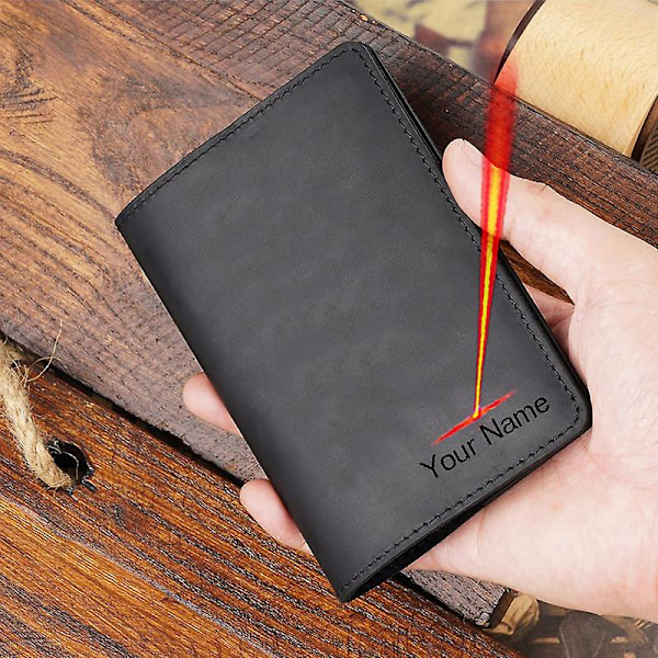 Tilpasset gravert ekte lærpassdeksel med navn, tomt, unisex, vanlig passholder (FMY) black with Name