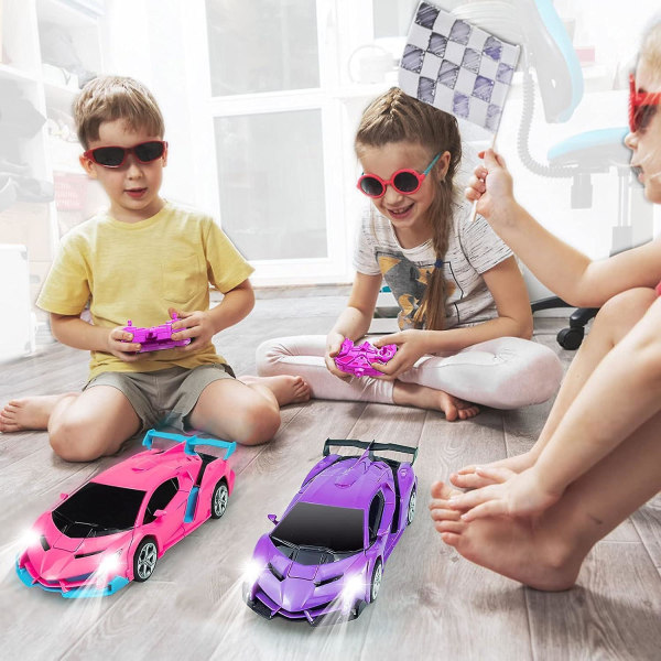 Fjernkontrollbil, Transformasjonsbilrobot Rc-biler for barn Gutter Jenter Gave, 2,4 g 1:18 Racerbil med en-knapps rosa (FMY)