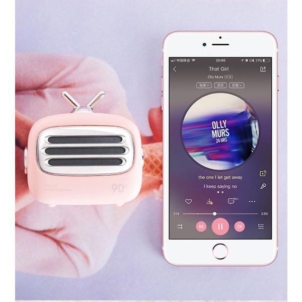 Retro Bluetooth-høyttaler, vintage dekor, liten trådløs Bluetooth-høyttaler, søt gammeldags stil for iPhone Android (rosa) (FMY)