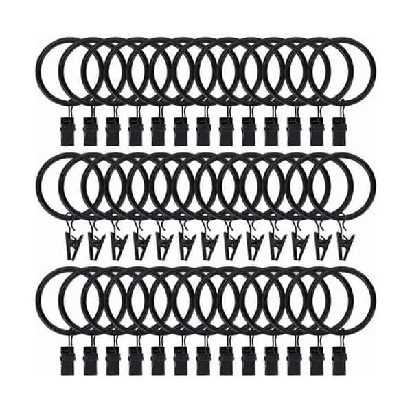 40 stk. Rustfrie Gardinringe i Mat Sort Rustfrit Stål med Klips, Gardinringe (3,8 cm (FMY) Black