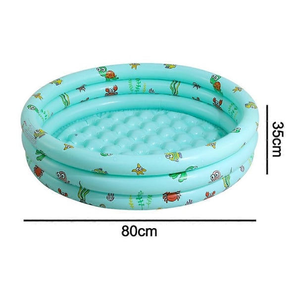 PIAO Uppblåsbar Pool för Barn, Simbassäng, Uppblåsbar 3 Ringar Rund Babyplaskpool för Utomhus och Inomhus, Småbarnspool Bollhav/Fiske/ (FMY) Green 80cm