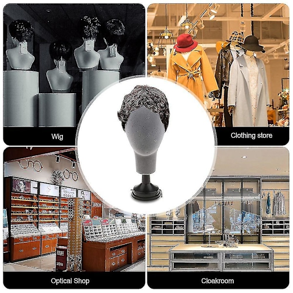 Flockad Skumdocka Huvudmodell Fotografi Rekvisita Vuxen Dockhuvud Form Peruker Glasögon Hatt Visningshållare (FMY) Gray