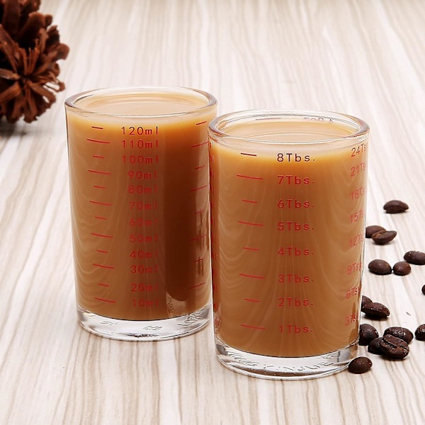 Mätkopp Shot Glas 4 Ounce/120ML Flytande Tungt Högt Espressoglas Kopp Röd Linje (2, Röd)  (FMY)