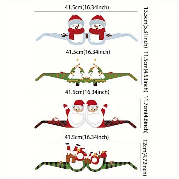 8 stk. Festlige Julefest Brillerammer - Nyhedsbriller til Julegaver, Fotoboks Sjov og Cosplay - Holdbar Papkonstruktion (FMY) Polychrome