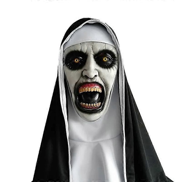 Läskig Nunna Mask Kostym Skräck Nunna Helhuvudsmask Med Scarf Vuxen Läskiga Kostymer Halloween Fest Rekvisita Latex Spöke Nunna Utklädnad (FMY) Type B