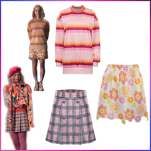Onsdag Addams Cosplay Flickor Enid Sinclair Cosplay Kostym Skjorta Kjolar Outfit Halloween Karneval Dräkt För Kvinnor Rosa Ryggsäck (FMY) skirt M