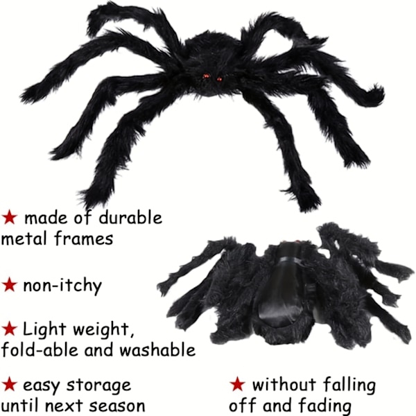 Kjøp 2, få 1 gratis, totalt 3 pakker, Halloween-edderkopper, gigantiske falske skumle hårete edderkopper for Halloween-dekorasjoner utendørs Halloween-dekor innendørs (FMY) 3pcs