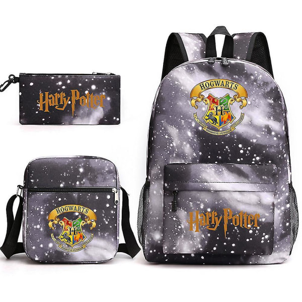 Børne Harry Potter tredelt skoletaske trykt udendørs rygsæk med stor kapacitet #1 (FMY) Star Black