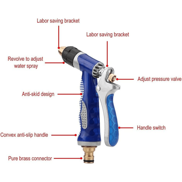 Skumvaskpistol Vandpistol Højtryksvandsprøjtepistol Til Bilvask Rengøring Havevanding Værktøj (blå)