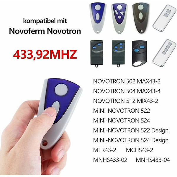 Sett med 2 Garasjeport Fjernkontroll Kompatibel med Novoferm Novotron 502 MAX43-2 Novotron 512 MIX43-2 433.92MHz  (FMY)