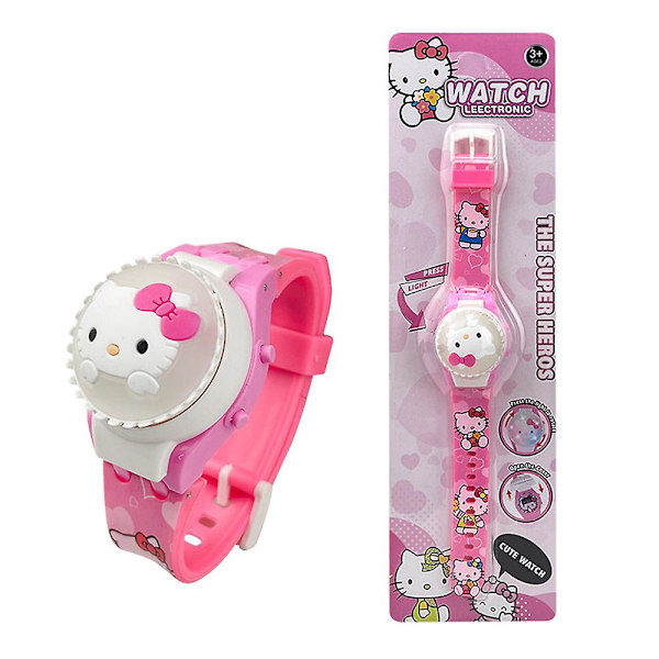 Lasten 3d Sanrio -sarjakuvakello Välkkyvä valo Ylös hehku Digitaalinen Söpö kellot Pyörivä yläosa Kääntökansi Kawaii Rannekello  (FMY) Hello Kitty