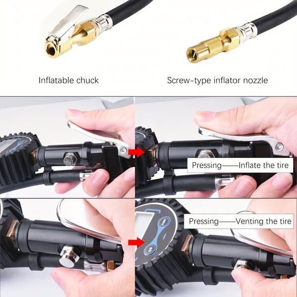 Digital däckpump med tryckmätare - 200 PSI (med 3st kopplingar) (FMY) Black