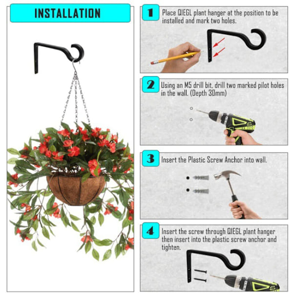 2 st Plant Hanger Rostfri Hängande Blomkrukor Krokar Enkel Installation Fågelmatarekrok för Utomhus Jikaixiang  (FMY) White