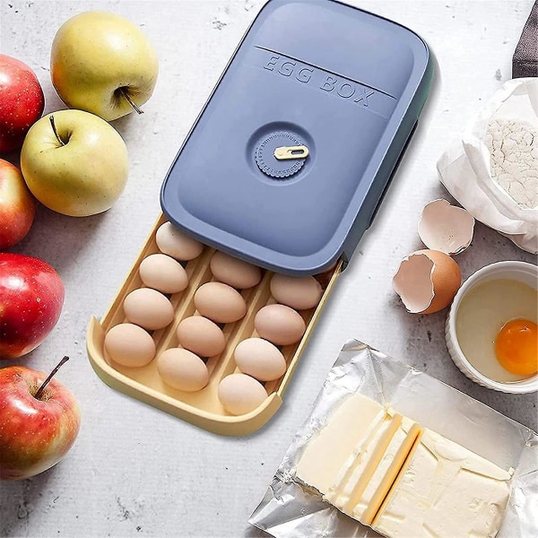 Skuffetype Køleskab Æggeopbevaringsboks, med datopåmindelse, stabelbar æggebakke i plast til køkken (FMY)
