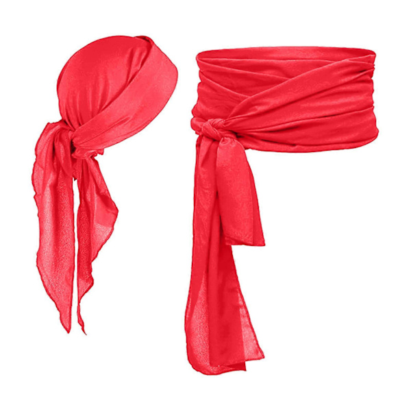 Piratdräkt Pirattema Huvudduk Bälte Set Lätt Cosplay Dräkt för Fester Halloween Jul Scenföreställningar Rekvisita (FMY) Red One Size