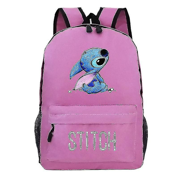 Unisex Ryggsäck med tecknad Stitch-tryck Student Skolväska Resväska_x  (FMY) Pink