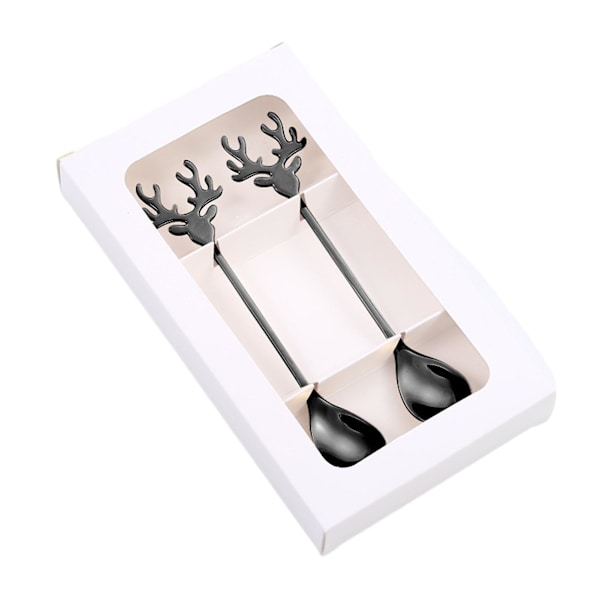 2 kpl ruostumattomasta teräksestä valmistettua hirven sarvien muotoista lusikkaa, ei-hiottuja, herkkiä ravintolalusikoita keittiöön (FMY) Black 2pcs Gift Box