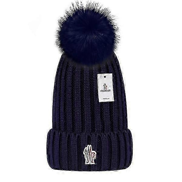 Den Nya Mångsidiga Vintermössan I Ull Varm Ullmössa Stickad Mössa I Ullboll (FMY) dark blue moncler Small label