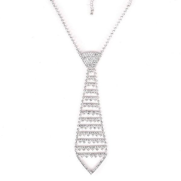 Modehalsband med strass, slipskedja, smycke, slipshalsband, slipsmycke (FMY) Silver