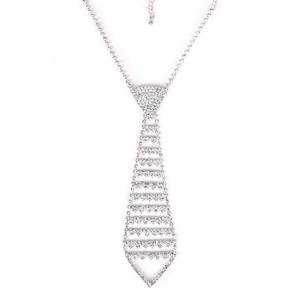 Modesmykker Rhinestone Necktie Slips Kæde Smykker Necktie Halskæde Slips Smykker Necklace (FMY) Silver