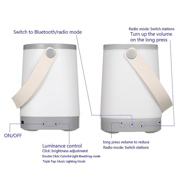 Genopladelig LED Natlampe Bluetooth Højttaler Børneværelse Natlampe Sengelampe Udendørs Campinglys Teltslynge (FMY)