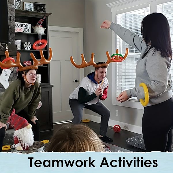 2 sett med oppblåsbare reinsdyrgevirspill, (2 oppblåsbare reinsdyrgevir, 8 reinsdyrringkast) Oppblåsbare reinsdyrgevirhatt med ring (FMY) 2pcs Antlers