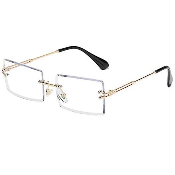 Fyrkantiga solglasögon för kvinnor män båglöst trendigt mode rektangulära solglasögon Uv-skydd retro vintage damsolglasögon (FMY)