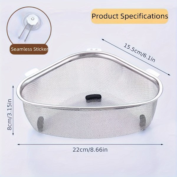1 stk Premium 201 Rustfrit Stål Trekant Hjørne Vask Si - Effektiv Multifunktionel Mesh Drænkurv med Nemt Rengøringsdesign, Pladsbesparende (FMY) Silvery
