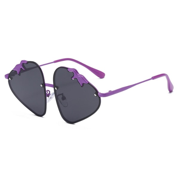 Barns tecknade jordgubbsformade flickor Dekorativa solglasögon Mode polariserade solglasögon --- lila ram grått ark (FMY)