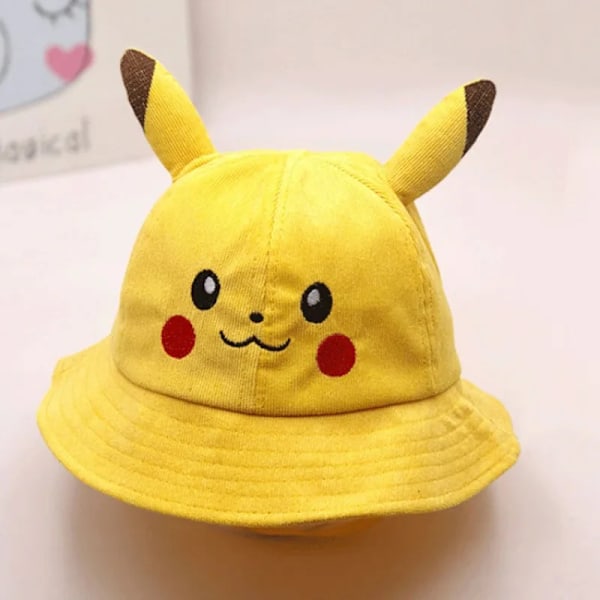 Pikachu Barnhattar Tryckt Fiskarhatt Japansk Anime Pot Tecknad Solskydd Bucket Hatt (FMY) Mesh-yellow 48-51cm