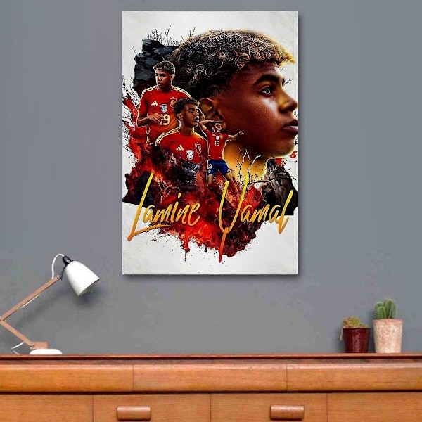 Euro Soccer Star Lamine Yamal Hjemmedekoration Gaveplakater Væghængt Kunstgaver Soveværelse Kontor Stue Perfekt til Ethvert Rum Lærred Ornament (FMY) No Frame 30x45cm