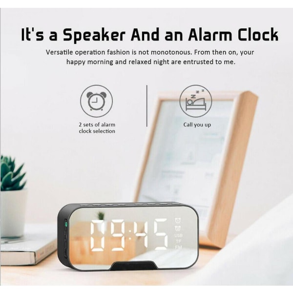 Multi-function Alarm Clock Mirror Led Alarm Clock Multi-function Wireless Bluetooth(black)  (FMY)