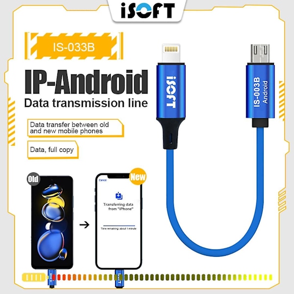 ISOFT IS-003B Dataoverføringskabel Lyn til Mikro-USB Datakopieringskabel (FMY)