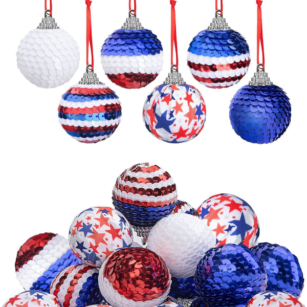 24 stk Memorial Day dekorasjoner Rød Hvit Blå Tre Ornament Ball 4. juli (FMY)
