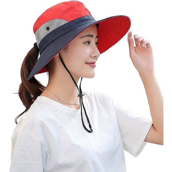 Dame Solhat Sommer Bucket Hat UV Beskyttelse Foldbar Mesh Bredskygget Hatte Til Strand Udendørs Fiskeri Rejser Vandreture  (FMY) Red