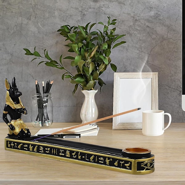 Røgelsesholder, Stick Ægyptisk Gud Anubis Statue Censer Plade, Harpiks Holder Hjem Kontor Dekoration til Sticks, Kegler, 26x11cm  (FMY)