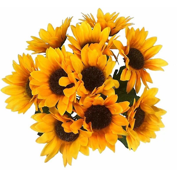 10 stk Kunstige planter, kunstige blomster, kunstige blomster, ti-tannet solsikker, kunstige planter, hagesolsikker og grønn plante  (FMY)