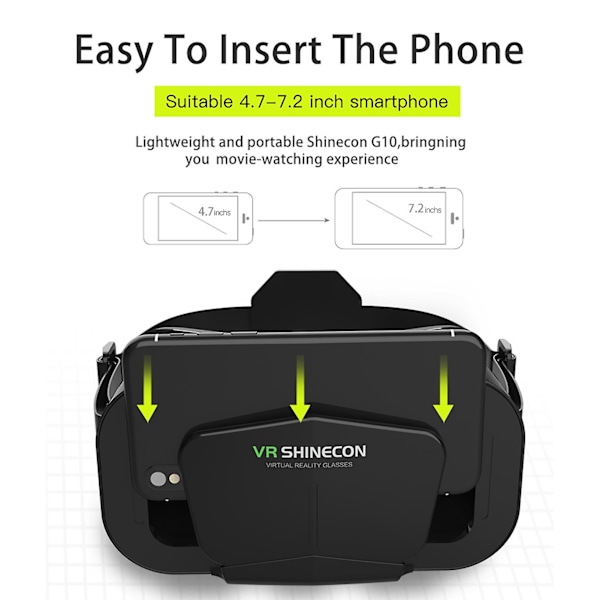 G10 VR-glasögon Kraftfull Jätteskärm Immersiv Panorama Roaming Virtual Reality-glasögon för Mobiltelefon (FMY) Black B