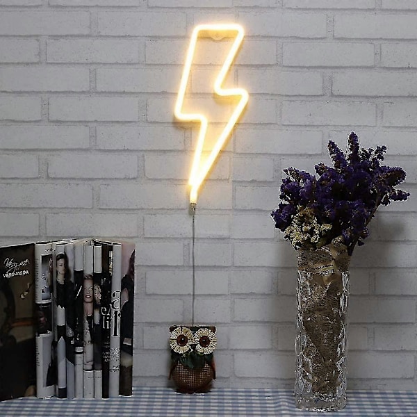 Neonljusskylt LED blixtformad nattlampa väggdekorlampa driven av USB/batteri med varmvitt neonljus för jul födelsedag (FMY)