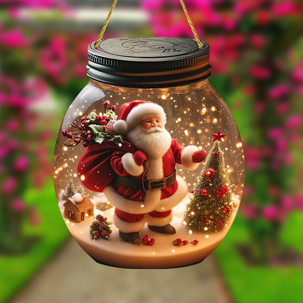 1 stk Gledelig Julenissen Rund Mason Jar Kunst Lysfanger - Multifunksjonell Juledekorasjonsskilt for Soverom, Stue, Vindu, Dør (FMY) 1pc