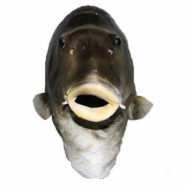 Svart Fiskmask Latex Djurhuvudmask Grå Fisk Kostym Huvudbonad Maskeradfest Vuxen (FMY)