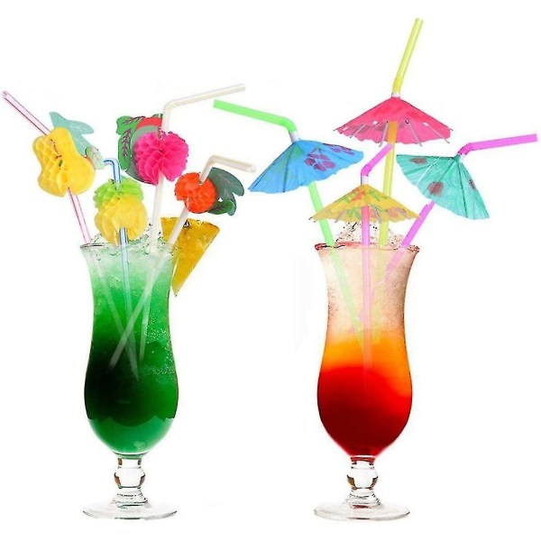 100 Pcs Fruit Straws Umbrella Straws Party Disposable Straws Table Decor Tropical Drinks For Cocktai  (FMY)