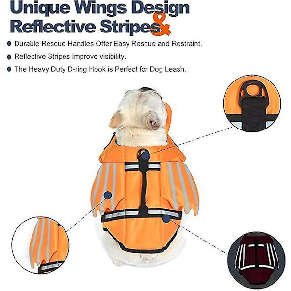 Siivet Design Koiran Pelastusliivi, Koiran Kelluntaliivi Pelastusliivi Uimapuku Kahvalla  (FMY) Orange S (Chest Girth 41-53 cm)