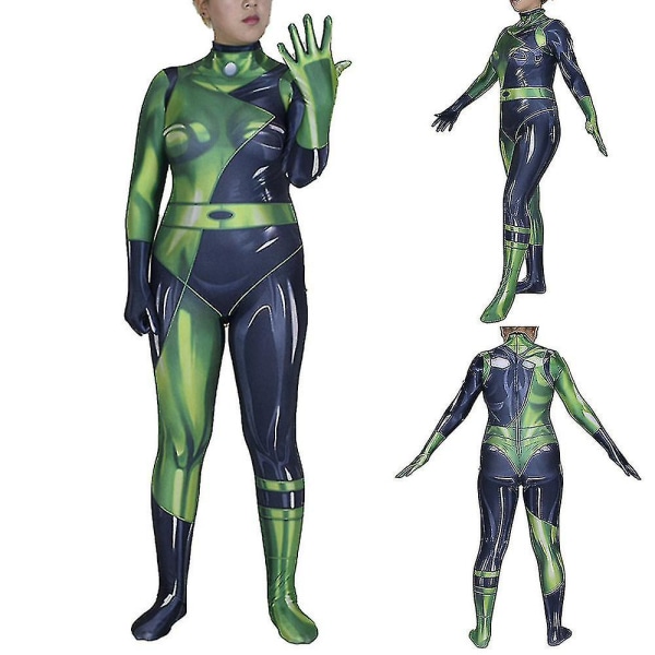 Kim Possible Shego Cosplay Kostym Jumpsuit Bodysuit Super Villain Halloween Party Klänning Uppklädd för Vuxna Kvinnor (FMY) 2XL