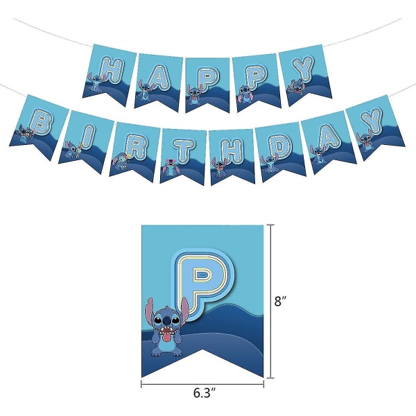 Lilo ja Stitch -syntymäpäiväkoristeet, Stitch -syntymäpäivälippu, kakun koristeet, ilmapallot, Stitch -teemainen syntymäpäiväjuhlan koristeet (FMY)