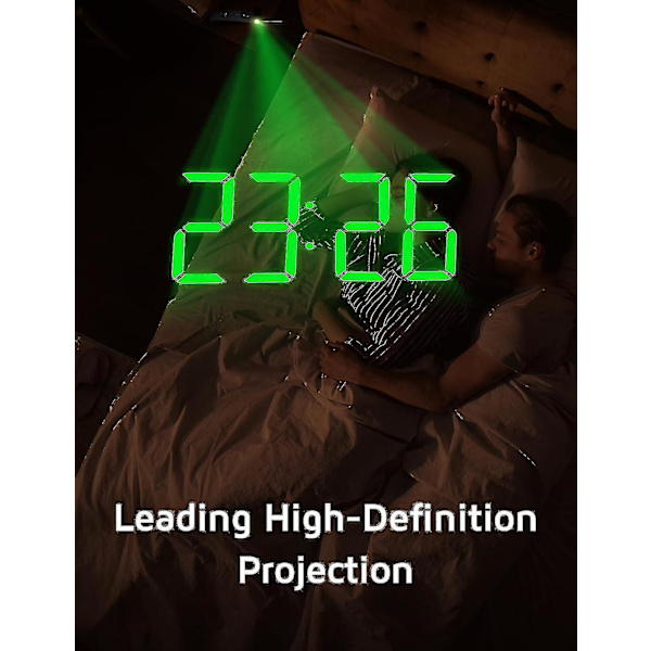 Projektionsväckarklocka, Digital Klocka med 180° Rotationsbar Projektor, 3-nivåers Dimbarhet (FMY) S-green Digit